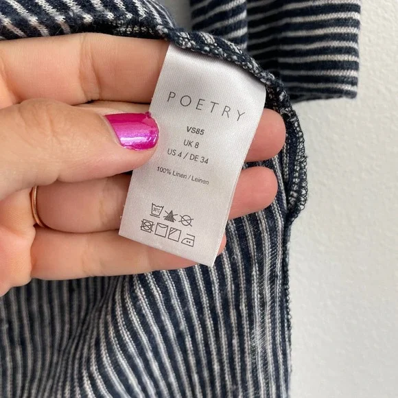 Poetry Top Women 4 Striped Linen Classic Asymmetrical Coastal Preppy Lagenlook - Picture 5 of 12